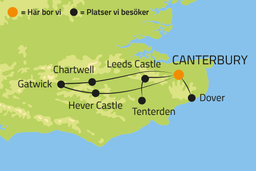 Geografisk karta över Canterbury i sydöstra England.